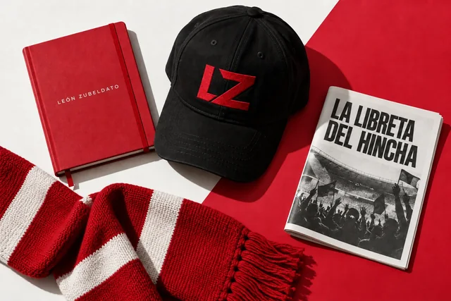 Concepto de gorra LZ, libreta roja, fanzine y bufanda albirroja